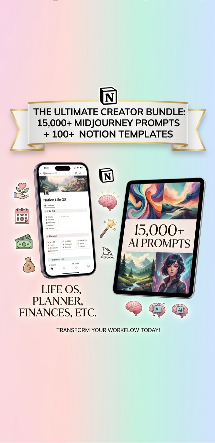 The ultimate creativity and productivity bundle: Over 100 Notion templates + over 15,000 medium-sized trips as a gift